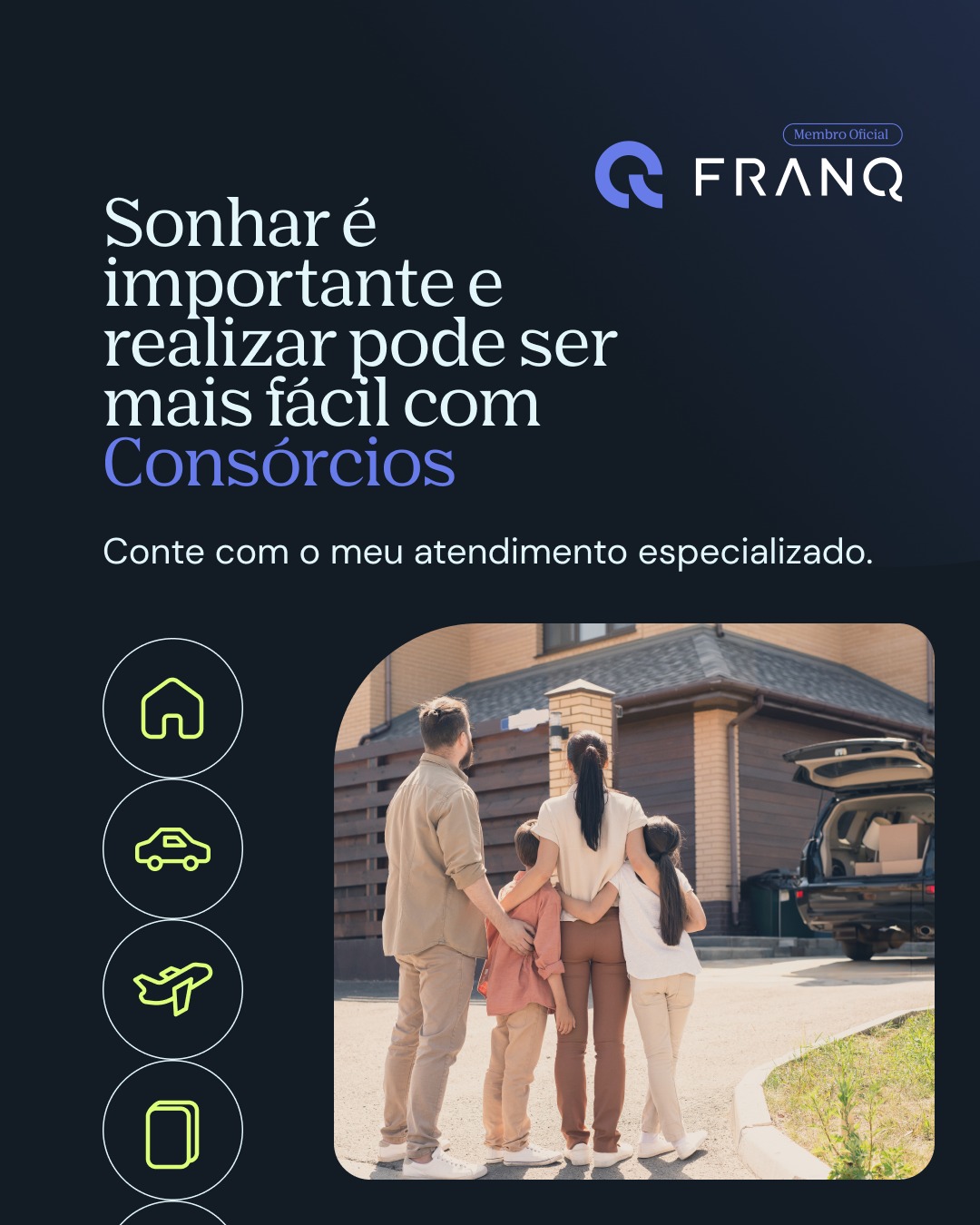 O seu desejo pode estar a poucos passos de se concretizar!  Conte comigo para encontrar a melhor opção em Consórcios. Com o apoio de uma equipe especializada, ajudo você a conquistar aquele sonho que tanto almeja com planejamento e segurança. Vamos conversar?