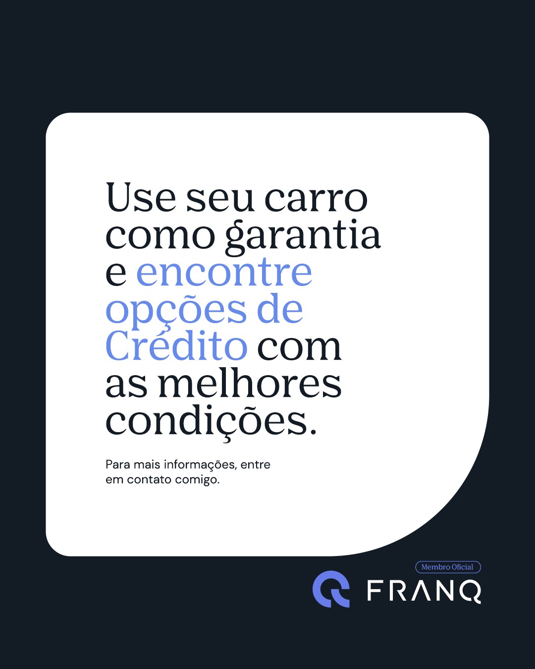 Quer saber como o seu carro pode ajudar você a garantir melhores taxas de crédito? Entre em contato comigo para saber as vantagens de colocar o seu veículo como garantia de empréstimo! Como Personal Banker, eu garanto atendimento personalizado e online!